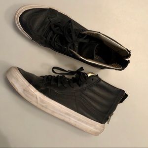 Black Leather Hight Top Vans with Zip on heel